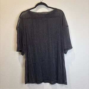 Black Sheer Metallic Shimmer Top XXL Sparkly Short Sleeve Blouse